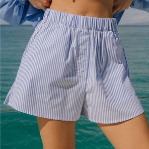 Daily Drills High Waist Blue Striped Poplin Resort Shorts